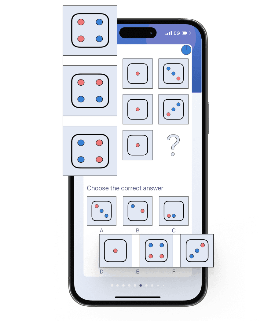 Adaptive IQ Arena test interface with difficulty adjustment based on user performance